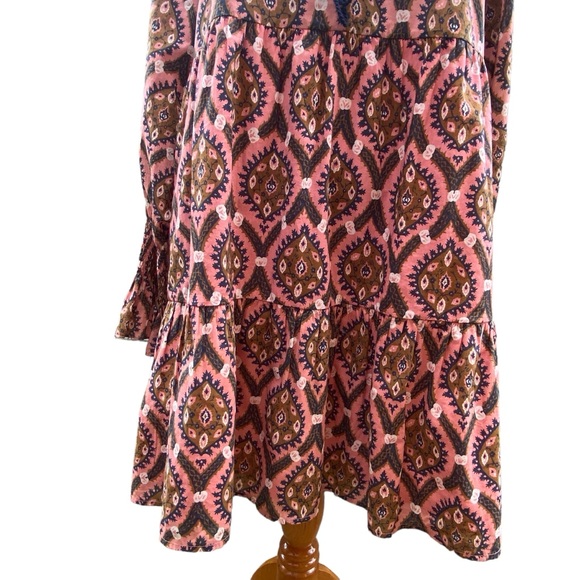 Figue Bella Short Dress in Floral Oasis Blush Cotton India Long Sleeve Tiered - Picture 8 of 15